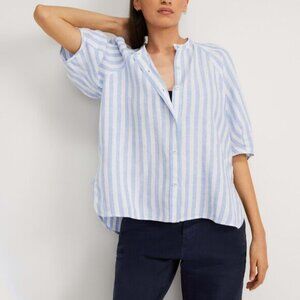 Everlane Linen Puff Sleeve Shirt Striped‎ Short Sleeve Button Up Sz L